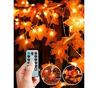 MOXTOYU 40 LED 4M Maple Leaf Lights Indoor, 8 Lighting Modes Fall Garland String Lights with Adjustable Brightness, Autumn Decoration Lights Outdoor, Ideal Decor for Halloween, Thanksgiving, Christmas