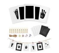 MOXTOYU Baby Handprint and Footprint Kit, 3 Ink Pads with 6 Imprint Cards, Safe Clean-Touch Pad for Hands Feet, Pet Paw Print 4 Cute Clips, Perfect Newborn Gift, White + Black