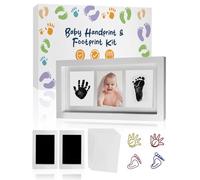 MOXTOYU Baby Handprint and Footprint Photo Frame Kit, 2 Clean-Touch Baby Handprint Ink Pads with 6 Imprint Cards, Non-Toxic to Newborn Baby, Baby Footprint Kit with 4 Cute Clips, Perfect Baby Gift