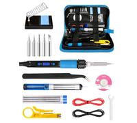 MOXTOYU Soldering Tool Set, 100W Adjustable Temperature 220-500°C, Easy-to-Use On/Off Switch, 5 Soldering Tips, Desoldering Pump, Solder Wire, Allen Wrench, Wire Stripper Cutter, Tool Bag