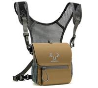MOXULE Binocular Harness Chest Pack: Bino Case with Magnetic Lid and Rain Cover for Hunting(Wolf Brown)