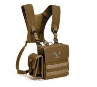 MOXULE Binocular Harness Chest Pack - Bino Case with Rangefinder Pocket and Waterproof Cover for Hiking Birdwatching Wolf Brown