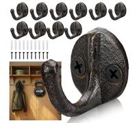 Moxweyeni 10 Pack Cast Iron Hooks Heavy Duty Wall Mount Coat Towel Hooks Decorative Rustic Farmhouse Hanger with 20 Screws and 20 Anchors, 33lb Capacity for Hanging Coat Towel Robe Hat Bags