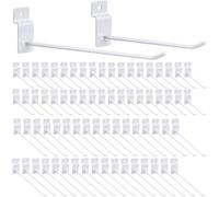 Moxweyeni 100 Pack Slatwall Hooks, 6 and 8 Inch Slatwall Accessories, Metal Panel Wall Hooks Pegs Hanging Hangers Thickness Slat Pegs for Garage Shop Retail Display(White)