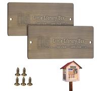 Moxweyeni 2 Pcs Pure Copper Little Library Sign Vintage Metal Sign 1.6 x 3.9 Inches Bookish Decor for Little Library Book Box Outdoor