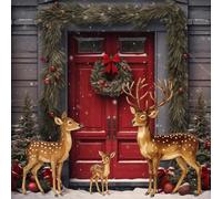 Moxweyeni 3 Pcs Outdoor Christmas Decoration Deer Family Set Yard Sign Large Metal Reindeer Yard Sign with Stakes Christmas Farmhouse Deer Figurines for Lawn Garden Holiday Display