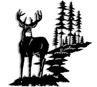 Moxweyeni Metal Forest Wall Art - Deer Decor, Rustic Hunting Sign for Living Room, Bedroom, Bathroom, Indoor, Outdoor, 11.8 x 7.9 Inch (Black)
