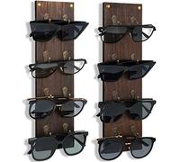 Moxweyeni Set of 2 Rustic Mounted Sunglasses Storage Organizer Wood Eyeglasses Holder Sunglass Rack Eyeglasses Display Rack with Metal Hooks Glasses Wall Decor Hanging Jewelry Organizers for Home