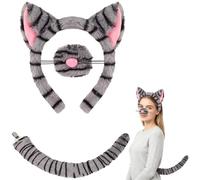 Moxychrony 3 Pcs Cat Costume Adult, Cat Ears and Tail Cat Costume | Grey ears, tail, nose for a soft tabby look. Great for cat costume adult parties, cheshire cat costume cosplay.