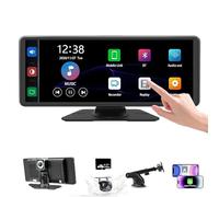 MOXYOY 10.26" Wireless CarPlay and Android Auto,IPS Full Touchscreen Car Audio Receiver with 64GB SD Card,4K Front+1080P Rear Camera,Voice Control,Mirror Link,Bluetooth and Reverse Assist Function