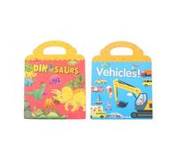 MOXYOY 2 Pack Reusable Sticker Books, Toys for Age 3-6 Year Old Kids Boys Girls Toddlers, 3D Clear Vehicles, Dinosaur Sticker Book Educational Learning Toy Birthday Gifts for Children
