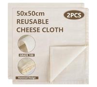 MOXYOY 2 Pcs Hemmed Cheese Cloths for Straining Reusable,50 * 50 cm Cheesecloth,Cotton Cloth Food Strainer,100% Unbleached Pure Cotton Ultra Fine Cheesecloth for Baking,Cooking,Homemade Cheese,Butter