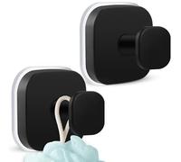 MOXYOY 2Pcs Stainless Steel Suction Cup Hooks, No Drill Hook for Bathroom & Shower Adhesive Suction Hook for Hanging Towels Loofah Robe,Black