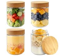 MOXYOY 4 Pack Overnight Oats Jar with Lids, Glass Jars, Glass Container Jars, Breakfast Pots, Pickling Jars, 500ml 16 oz Regular Mouth Canning Jars for Jam, Liquid Foods and Dry Foods