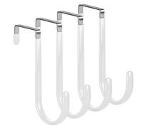 MOXYOY 4 Packs White Over The Door Hooks, Sturdy Stainless Steel Overdoor Hangers with Anti-Scratch Surface, 4.5cm Coat Hooks for Clothes, Towels Behind Door