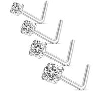 MOXYOY 4Pcs Nose Studs, 20G 1.5mm 2mm 2.5mm 3mm L Shape Nose Rings, 316L Surgical Stainless Steel Nose Piercing Jewellery for Women Men Gift