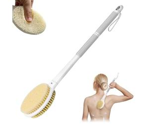 MOXYOY Back Scrubber,Body Shower Brush with 44cm Long Handle, Double-Sided Exfoliating Back Brush with Stiff and Soft Bristles for Women, Men, Elderly (Grey)