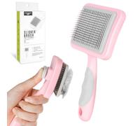 MOXYOY Dog Brush Cat Brush, Cat Grooming Comb Self Cleaning Pet Hair Comb with Button Dog Grooming Tool for Small, Medium & Large Pet Shedding Massage Clean (Pink)