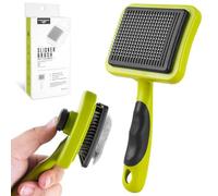 MOXYOY Dog Brush Cat Brush, Cat Grooming Comb Self Cleaning Pet Hair Comb with Button Dog Grooming Tool for Small, Medium & Large Pet Shedding Massage Clean (Green)