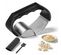 MOXYOY Garlic Press Rocker 2-in-1 Stainless Steel Garlic Crusher Kitchen Food Gadget Ginger Crusher Grater Chopper for Slicing, Chopping and Making Mashed Potatoes