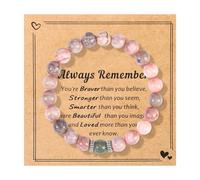MOXYOY Natural Stone Healing Crystal Bracelets,Beaded Bracelets for Women,Stretch Pink Zebra Bracelet,Good Luck Crystal Bracelet,Healing Crystals,Gifts for Women (with Encourage Quote Card)