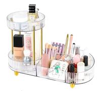 MOXYOY Rotating Makeup Organizer, 360° Rotating Compartment 2 In 1 Cosmetic Skincare Perfume Stand Organizers for Vanity, Countertop,Bedroom (Clear)
