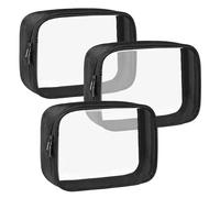 Moyad 3 Pcs Clear Travel Toiletries Bag, TSA Approved Quart Size Airport Security Liquids Bags, Transparent Carry On Makeup Pouch Cosmetic Organizer for Women Men, Black