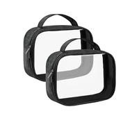 Moyad Clear Travel Toiletries Bag with Handle, 2 Pack TSA Approved Quart Size Airport Security Liquids Bags, Transparent Carry On Makeup Pouch Cosmetic Organizer for Women Men, Black