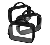 Moyad Clear TSA Approved Toiletry Bag, Quart Size 3-1-1 Travel Liquid Pouch with Soft Handle, Durable Carry On Cosmetic Wash Bag for Holiday Trips (Black-3pcs)