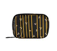 MOYAO Bees on Black Striped Weekly Pill Organiser 7 Day Pill Box with Bag, Multiple Pockets Travel Pill Boxes Tablet Box Portable Daily Medication Organizer Dosette Box for Vitamin Supplement