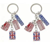 Moydolo 2PCS London Souvenir Keychain, UK Union Jack Flag Key Chain Ring Charms British Gift for Handbag Purse