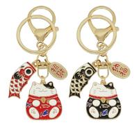 Moydolo 2Pcs Lucky Cat Keychain with Fish Japanese Beckoning Fortune Lucky Cat Fengshui Key Chains Keyring for Wealth Fortune
