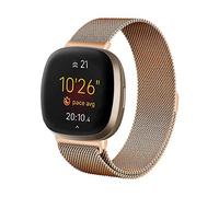 Moydolo Compatible Fitbit Versa 3/4 Bands, Stainless Steel Metal Replacement Mesh Straps for Fitbit Sense 2/1 Bands, Adjustable Magnetic Lock Loop for Versa 4 3 Sense 2 1 Straps
