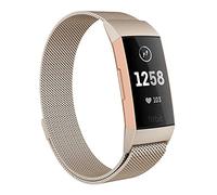 Moydolo Compatible with Fitbit Charge 3 Strap/Fitbit Charge 4 Strap, Men Women Stainless Steel Metal Adjustable Magnetic Loop Mesh Replacement Band for Charge3/Charge 4/Charge 3 SE,Small Vintage Gold