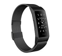 Moydolo Compatible with Fitbit Charge 3 Strap/Fitbit Charge 4 Strap, Men Women Stainless Steel Metal Adjustable Magnetic Lock Loop Mesh Replacement Band for Charge3/Charge 4/Charge 3 SE, Large Black