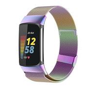 Moydolo Compatible with Fitbit Charge 5 Strap Women Men Girls Boys, Stainless Steel Metal Mesh Adjustable Magnetic Lock Loop Replacement Wristband for Fitbit Charge 5 Band - Colorful