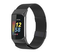 Moydolo Compatible with Fitbit Charge 5 Strap Women Men Girls Boys, Stainless Steel Metal Mesh Adjustable Magnetic Lock Loop Replacement Wristband for Fitbit Charge 5 Band - Black