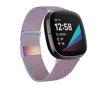 Moydolo Compatible with Fitbit Versa 3/4 Bands Women Men, Stainless Steel Metal Replacement Mesh Straps for Fitbit Sense 2/1 Bands, Adjustable Magnetic Lock Loop for Fitbit Versa 4 3 Sense 2 1 Straps