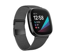 Moydolo Compatible with Fitbit Versa 4 Versa 3 Bands Women Men, Stainless Steel Metal Adjustable Magnetic Lock Loop Replacement Straps for Fitbit Sense/Sense 2/Fitbit Versa 3/Fitbit Versa 4