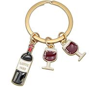 Moydolo Red Wine Keychain Pendant Metal Red Wine Bottle Cup Key Chains Charm Keyrings Gift for Men Women Boys Girls