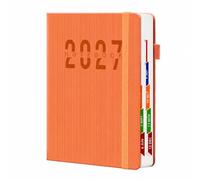Moyeetings Spanish Schedule Notebook 2027 Half Letter Planner With PU Leather Cover Elastic Closure Strap Horizontal Ruled Pages Suitable For Work Study Daily Life, Orange