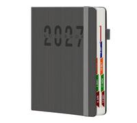 Moyeetings Spanish Schedule Notebook 2027 Half Letter Planner With PU Leather Cover Elastic Closure Strap Horizontal Ruled Pages Suitable For Work Study Daily Life, Black