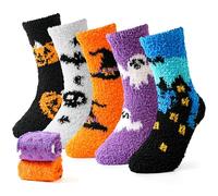 Moyel 5 Pairs Halloween Fluffy Socks Kids Halloween Gifts for Kids 4-6 Years All Hallows' Eve Party Decorations Boo Basket Fillers for Boys Girls Halloween Costume Accessories
