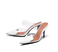Moyilishan Women's Clear PVC Heeled Sandals Closed Pointed Toe Heart Cut Mules Transparent Slingback Pumps Summer Stiletto High Heels Party Prom Dress Shoes, White, 5 UK