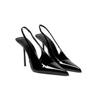 Moyilishan Women's Patent Leather Slingback Pumps 105mm Stiletto High Heels Pointed Toe Sexy Heeled Shoes, Black, 6 UK