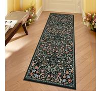 Moynesa Floral Kitchen Runner Rug, 2x6 Runners for Hallways 6ft Non Slip Washable Soft Rug Runners, Boho Botanical Ultra Thin Stain Resistant Carpet Runner for Bathroom Entryway, Black