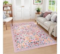 Moynesa Soft Pink Bedroom and Living Room Rug, 5x7 Inches, Floral Pattern, Non-Slip, Ultra-Thin, Boho Style for Children's Room