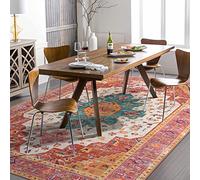 Moynesa Ultra-Thin Pink Area Rug - 8x10 Bedroom Living Room Rug Non-Slip Non-Shedding Nursery Mat, Indoor Oriental Medallion Floor Carpet for Dining Room Entryway Playroom