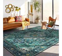 Moynesa Ultra-Thin Vintage Area Rug - 8x10 Teal Bedroom Rug for Living Room Non-Shedding Stain Resistant Playroom Mat, Indoor Printed Boho Floor Carpet for Dining Table Office Decor