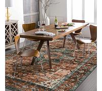 Moynesa Ultra-Thin Vintage Area Rug - 9x12 Large Living Room Rugs for Bedroom Aesthetic, Under Dining Table, Oriental Medallion Printed Low Pile Carpet Office Playroom Dorm, Brick Red/Dull Teal